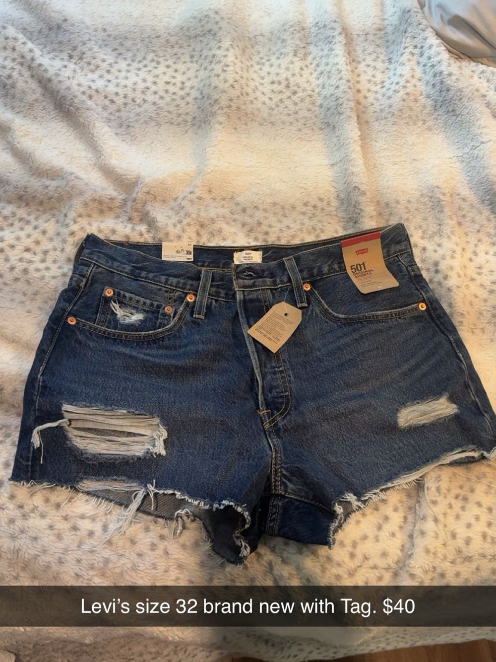 Levi's Distressed Dark Blue Denim Jean Shorts